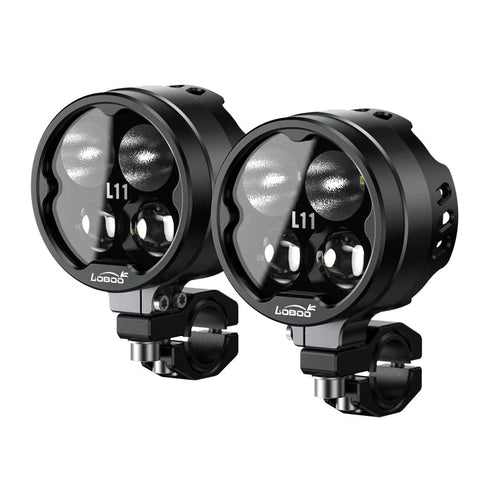 LOBOO L11 Motorcycle Auxiliary Lights – 15000LM High/Low Beam with 3 Warning Modes, IP68 Waterproof, Intelligent Temp Control (Pair)