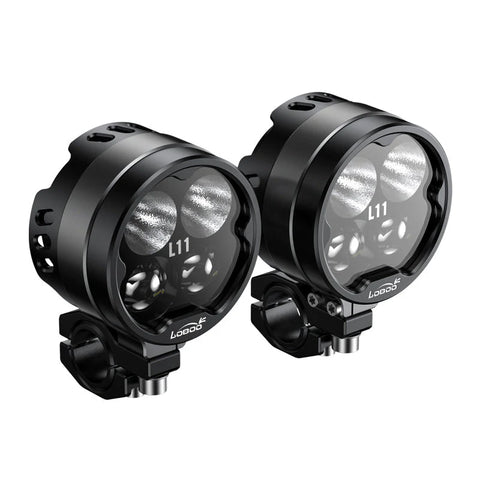 LOBOO L11 Motorcycle Auxiliary Lights – 15000LM High/Low Beam with 3 Warning Modes, IP68 Waterproof, Intelligent Temp Control (Pair)