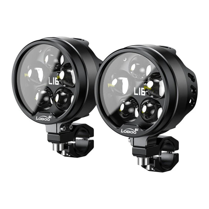 LOBOO L16 Motorcycle Auxiliary Lights – 19000LM High & Low Beam LEDs, 3-Mode Warning, IP68 Waterproof, Intelligent Temp Control (Pair) Eight levels of brightness adjustment / color temperature levels