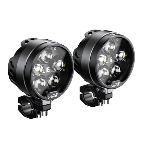 LOBOO L16 Motorcycle Auxiliary Lights – 19000LM High & Low Beam LEDs, 3-Mode Warning, IP68 Waterproof, Intelligent Temp Control (Pair) Eight levels of brightness adjustment / color temperature levels