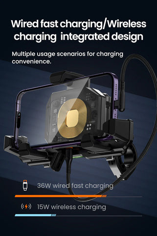 LOBOO PH06 Anti-Vibration Phone Mount - Magnetic Damping + 15W Wireless Charging - Aluminum Motorcycle Holder (Fits 4.7"-7.2" Phones) Intelligent compatible charging protocol