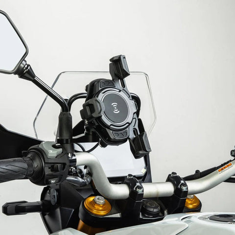 LOBOO PH02S Anti-Vibration Motorcycle Phone Mount - 15W Wireless & 24W Fast Wired Charging - Shock Absorbing Holder for iPhone/Samsung - Fits 22-28mm Handlebars & Mirros Intelligent compatible charging protocol