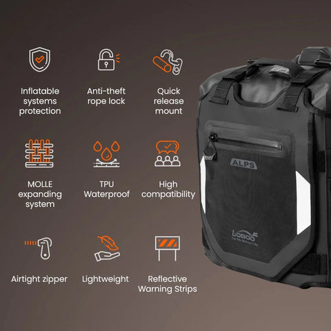 LOBOO Alps Inflatable Waterproof Side Bags (23L & 30L) | Shock-Absorbing Soft Panniers with Anti-Theft Lock